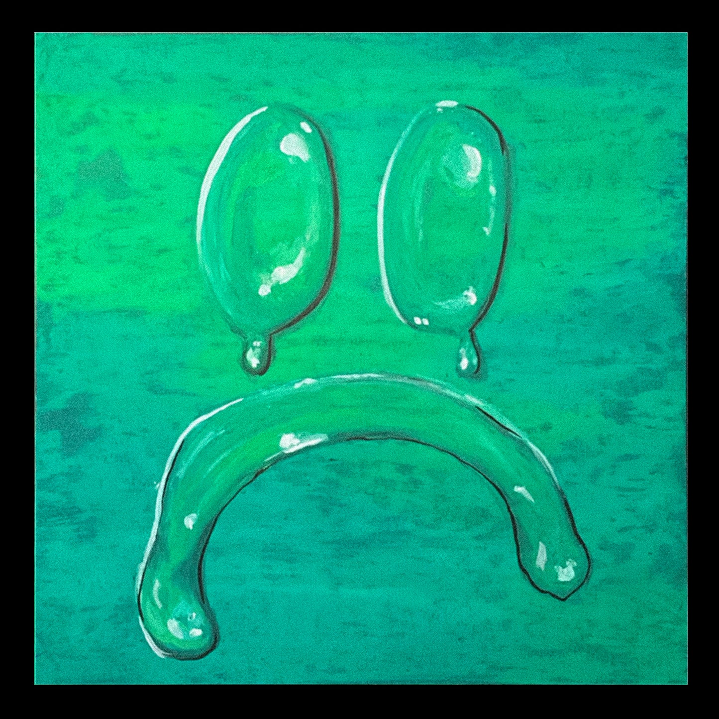 Grn Cry Baby 8”x8” Oil pastel Drawing - From the Surface Tension Collection