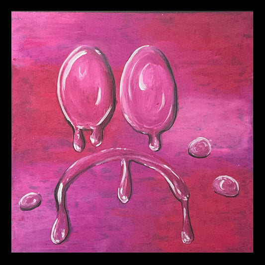 Pnk Cry Baby 8”x8” Oil pastel Drawing - From the Surface Tension Collection